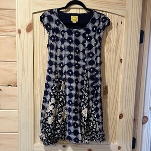 Anthropology Maeve Navy and Cream Dress Small